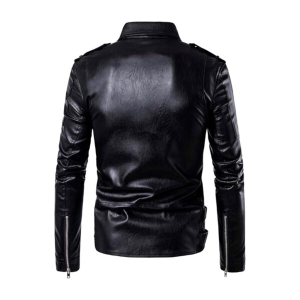 Authentic Negan Style Motorcycle Leather Jacket - Black Asymmetrical Belted Moto Biker Outerwear for Men - Image 3