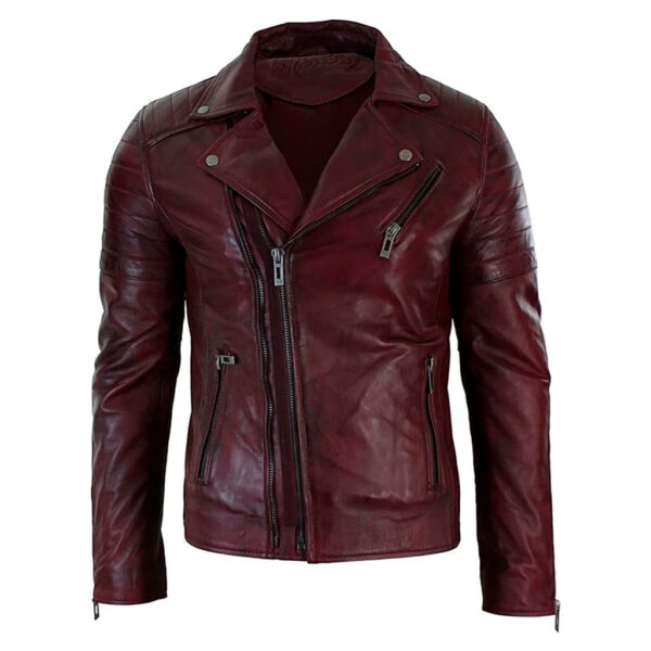 Cartaxis Elegant Burgundy Biker Leather Jacket - Men's Stylish Outerwear - 3 Zipper Jacket with double Zipper Closure