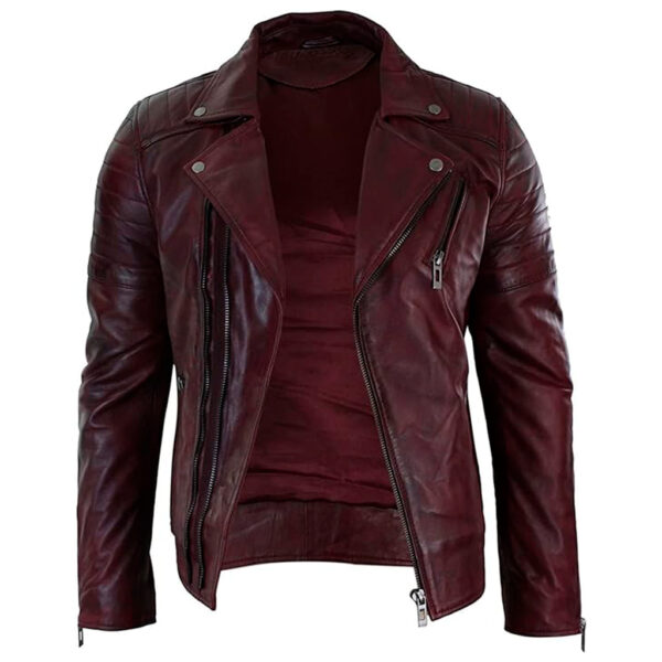 Cartaxis Elegant Burgundy Biker Leather Jacket - Men's Stylish Outerwear - 3 Zipper Jacket with double Zipper Closure - Image 3