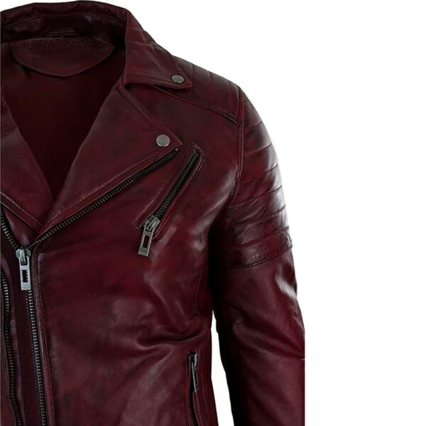 Cartaxis Elegant Burgundy Biker Leather Jacket - Men's Stylish Outerwear - 3 Zipper Jacket with double Zipper Closure - Image 5