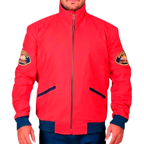 Cartaxis Mens David HOT RED Hasselhoff Beach Style Baywatch Life Guard Bomber Cotton Jacket