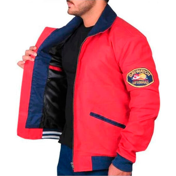 Cartaxis Mens David HOT RED Hasselhoff Beach Style Baywatch Life Guard Bomber Cotton Jacket - Image 5