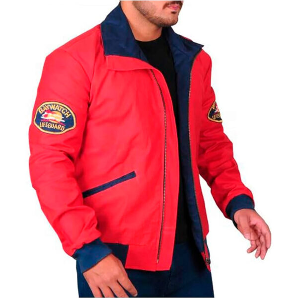 Cartaxis Mens David HOT RED Hasselhoff Beach Style Baywatch Life Guard Bomber Cotton Jacket - Image 7