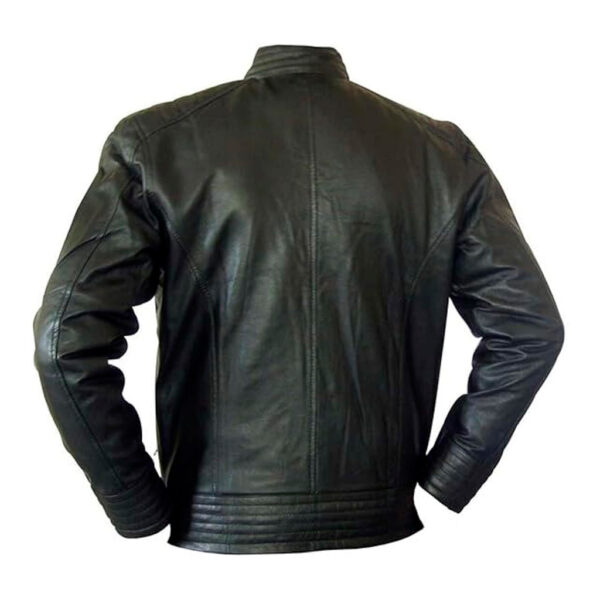 Hard-wearing worldliness Men's Black Leather Jacket with Metallic Zip- 3 Pockets - Image 3