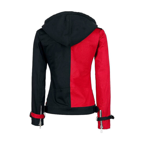 Cartaxis Edgy Women’s Red and Black Inspired Harley Hoodie, Trendy Celebrity Quinn Stylish Cotton Biker Jacket - Image 3