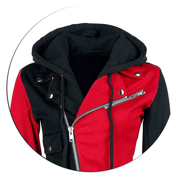 Cartaxis Edgy Women’s Red and Black Inspired Harley Hoodie, Trendy Celebrity Quinn Stylish Cotton Biker Jacket - Image 5