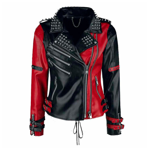 Cartaxis Edgy Women’s Red and Black Inspired Harley Hoodie, Trendy Celebrity Quinn Stylish Cotton Biker Jacket