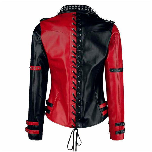 Cartaxis Edgy Women’s Red and Black Inspired Harley Hoodie, Trendy Celebrity Quinn Stylish Cotton Biker Jacket - Image 3