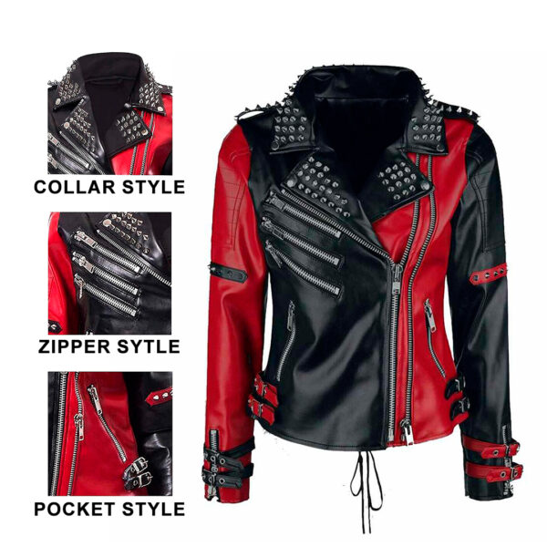 Cartaxis Edgy Women’s Red and Black Inspired Harley Hoodie, Trendy Celebrity Quinn Stylish Cotton Biker Jacket - Image 4