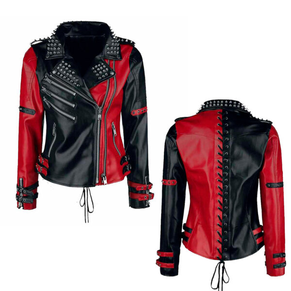 Cartaxis Edgy Women’s Red and Black Inspired Harley Hoodie, Trendy Celebrity Quinn Stylish Cotton Biker Jacket - Image 8