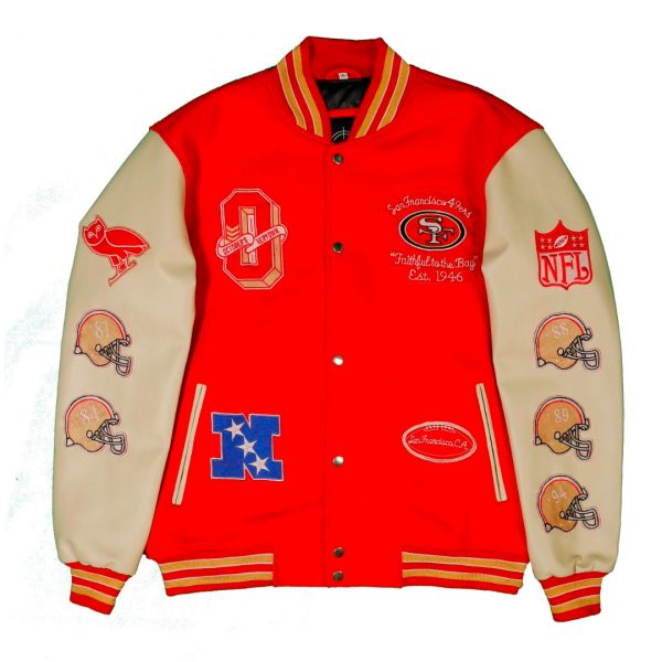 Cartaxis NFL American San Francisco 49ers Football Sports Varsity Red Jacket with Faux Leather Sleeves Iconic Patches - Image 10