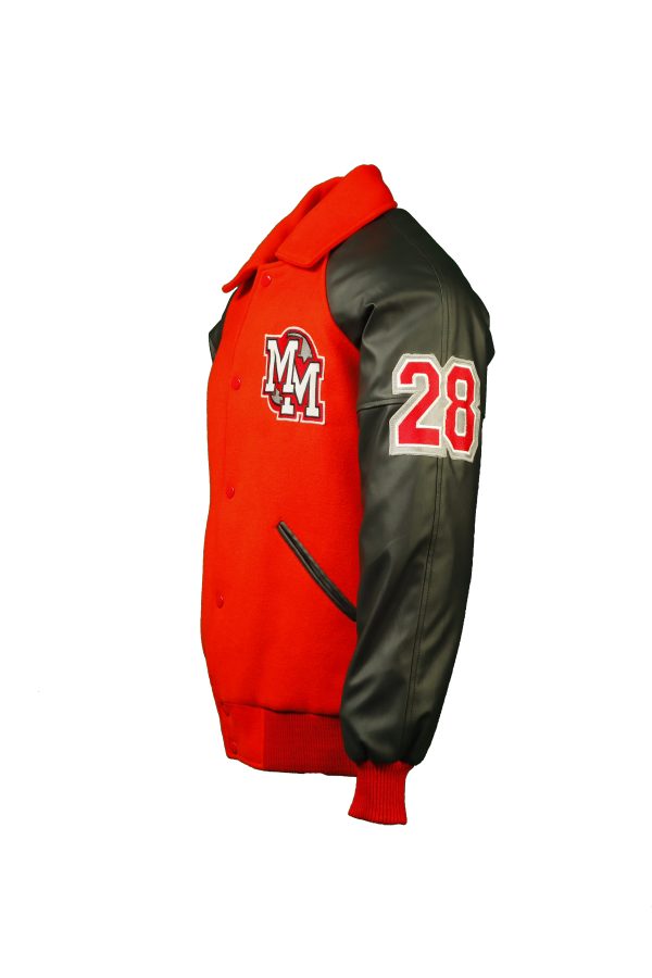 Cartaxis Michael Jackson Mickey Mouse Varsity Jacket, Red and Black Wool Blend with Black Leather Sleeves - Image 4