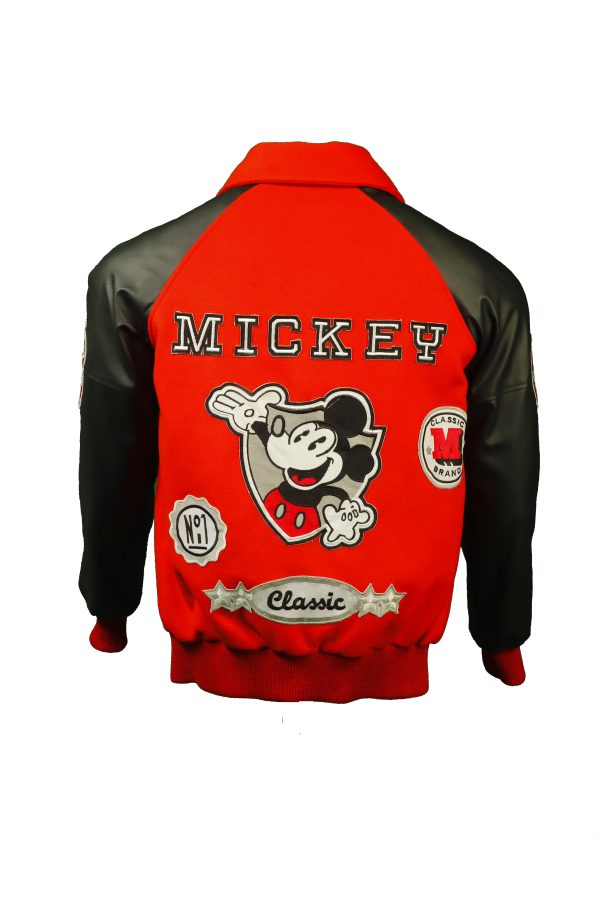 Cartaxis Michael Jackson Mickey Mouse Varsity Jacket, Red and Black Wool Blend with Black Leather Sleeves - Image 6