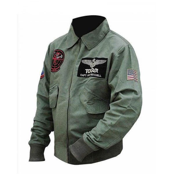 Cartaxis Men’s Maverick Top Gun 2 Mitchell Pete Green Bomber Jacket, Tom Cruise Aviator Style Cotton Jacket, Vintage Style - Image 2