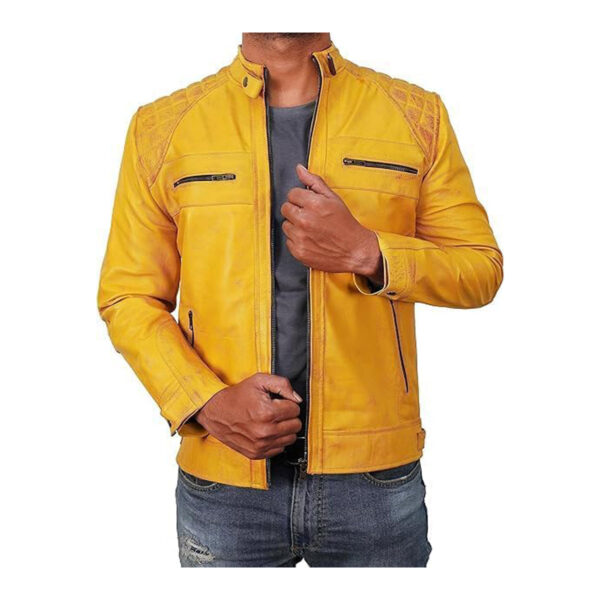 Cartaxis Men's Fashion Essential: Marguerite Yellow Leather Biker Jacket Unleash Your Fashion Edge