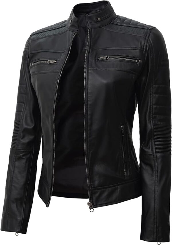 Cartaxis real Leather Jacket Women - Cafe Racer Slim Fit Stand Collar Womens Motorcycle Jackets - Image 3