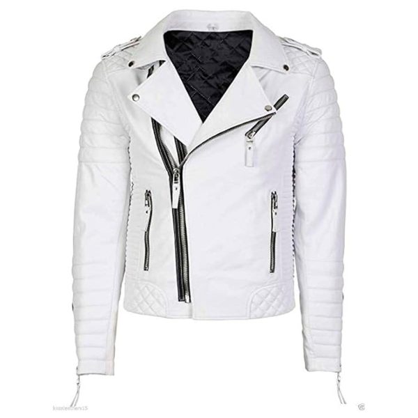 Cartaxis Distinctive White Quilted Men's Biker Jacket