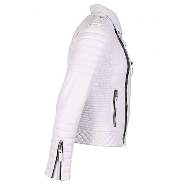 Cartaxis Distinctive White Quilted Men's Biker Jacket - Image 4