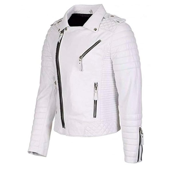 Cartaxis Distinctive White Quilted Men's Biker Jacket - Image 5