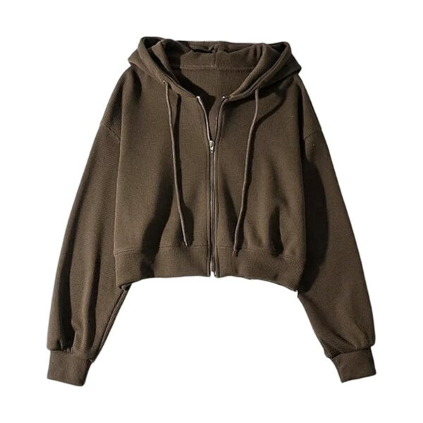 Cartaxis cropped Zip Up Hoodie for Women Waffle Knit Vintage cropped Sweatshirt Casual Long Sleeve Hooded crop jacket