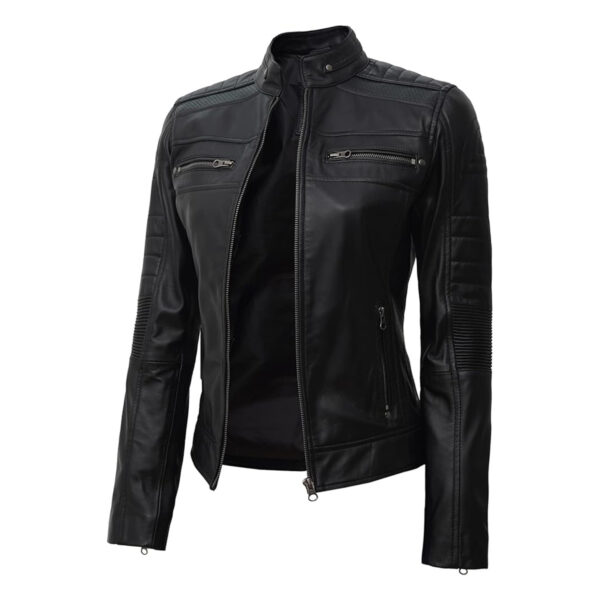 Cartaxis real Leather Jacket Women - Cafe Racer Slim Fit Stand Collar Womens Motorcycle Jackets