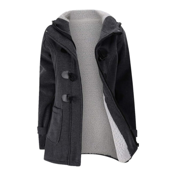 Cartaxis Womens Fashion Horn Button Fleece Thicken Coat with Hood Winter Warm Jacket