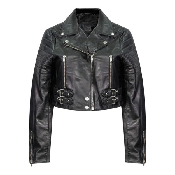 Cartaxis Premium Women's Biker Jacket with Belted Waist, Chic Cropped Versatile Leather Jacket with Multiple Pockets