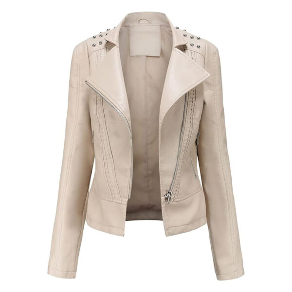 Cartaxis Women's Casual Light Studded Shoulder Moto Biker Faux Leather Jacket