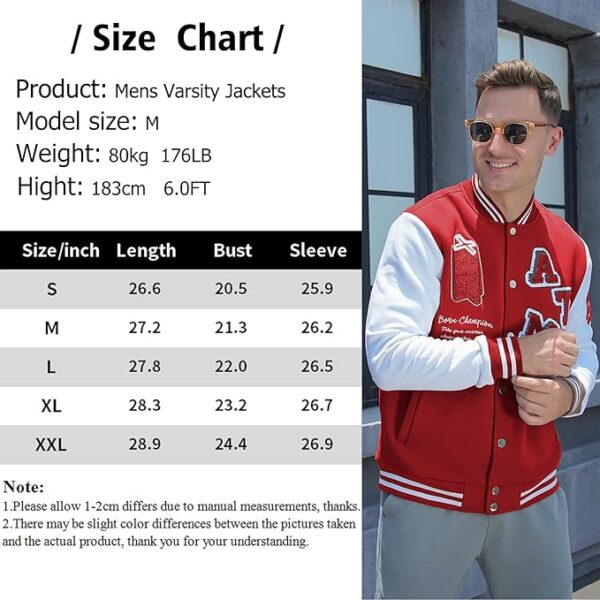 Cartaxis Men's Varsity Jacket Vintage Baseball Button Jackets Long Sleeve for Men - Image 4