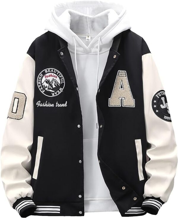 Cartaxis SHENHE Men's Letter Print Varsity Jacket Color Block Streetwear Bomer Baseball Jacket - Image 5