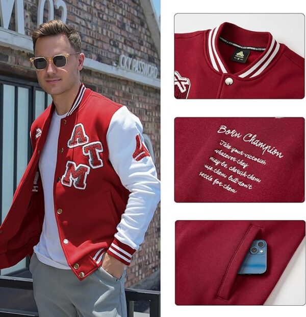 Cartaxis Men's Varsity Jacket Vintage Baseball Button Jackets Long Sleeve for Men - Image 5