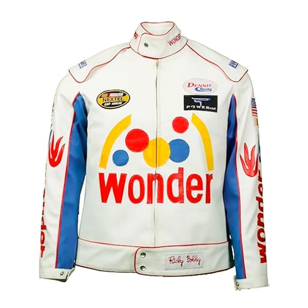 Ricky Wonder Bobby Racing Jacket, Blue Red and White Jacket with multiple patches