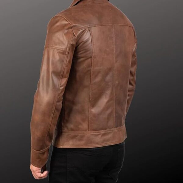 Men's Stylish Brown Leather Jacket - Versatile Slim-Fit for Riding - Image 2