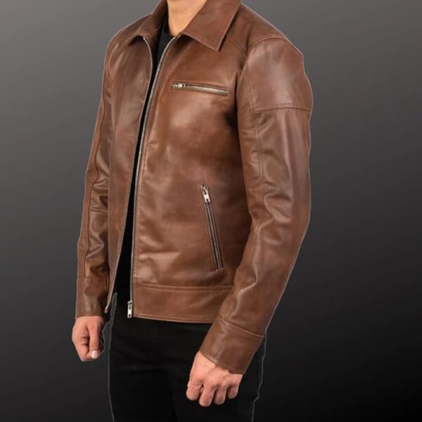 Men's Stylish Brown Leather Jacket - Versatile Slim-Fit for Riding - Image 5