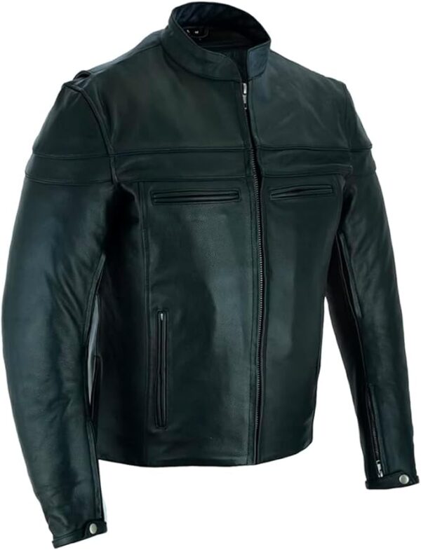 Men's Premium Leather Racer Jacket with button cuffs and four front pockets - Image 7