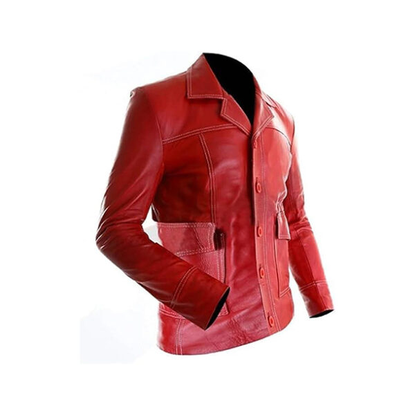 Brad Fight Durden Club Red Leather Jacket, Iconic Tyler Pitt Stylish Fitted Motorcycle Retro Racing Biker - Image 6