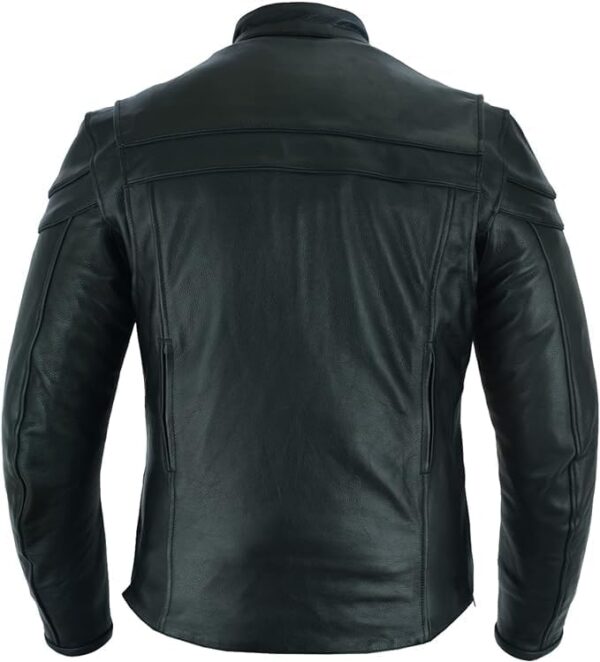 Men's Premium Leather Racer Jacket with button cuffs and four front pockets - Image 6