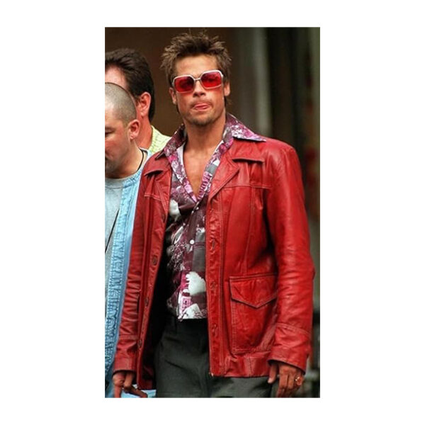 Brad Fight Durden Club Red Leather Jacket, Iconic Tyler Pitt Stylish Fitted Motorcycle Retro Racing Biker - Image 3