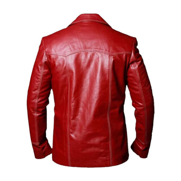 Brad Fight Durden Club Red Leather Jacket, Iconic Tyler Pitt Stylish Fitted Motorcycle Retro Racing Biker - Image 4