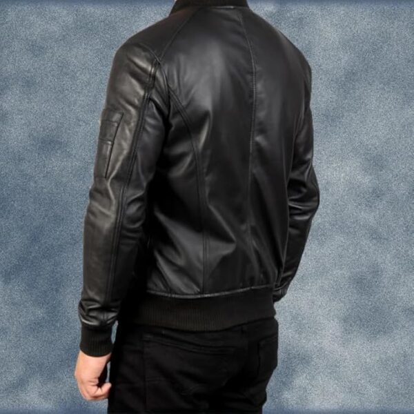 Men’s Real Leather Bomber Jacket in Black, Modern Design for Versatile Urban Street Style. - Image 6