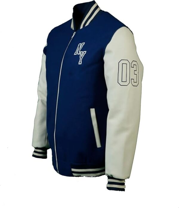 Stylish NY Bomber Baseball Varsity Yanks Unique Design Jacket with Faux Leather Sleeves and multiple patches - Image 3