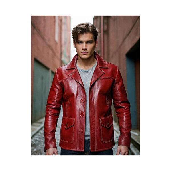 Brad Fight Durden Club Red Leather Jacket, Iconic Tyler Pitt Stylish Fitted Motorcycle Retro Racing Biker - Image 7