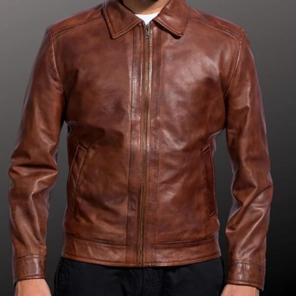 Men's Leather Moto Jacket in Rich Brown – Sleek Modern Look with Premium Stitching and Durable Style - Image 4