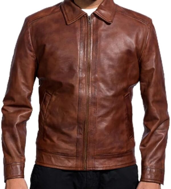 Men's Leather Moto Jacket in Rich Brown – Sleek Modern Look with Premium Stitching and Durable Style - Image 6