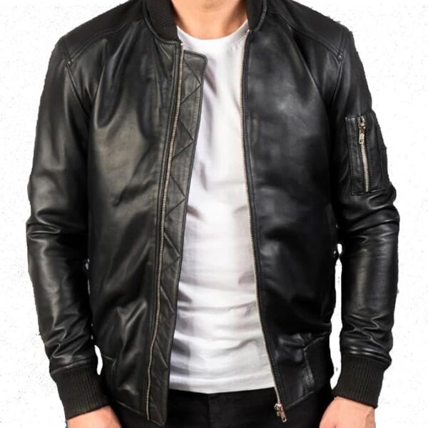 Men’s Real Leather Bomber Jacket in Black, Modern Design for Versatile Urban Street Style. - Image 3