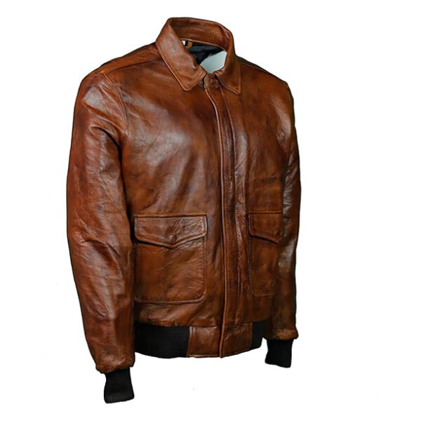 Men's A2 Aviator WWII Pilot Leather Jacket , Air Force Cockpit Brown Bomber Jacket. - Image 4