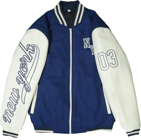 Stylish NY Bomber Baseball Varsity Yanks Unique Design Jacket with Faux Leather Sleeves and multiple patches - Image 5