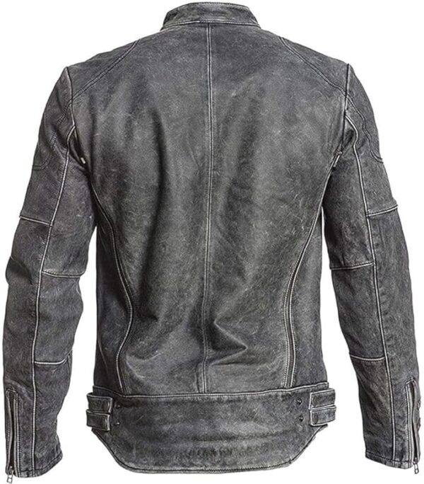 Men’s Vintage Biker Distressed Buttoned Collar Style Leather Jacket - Image 4