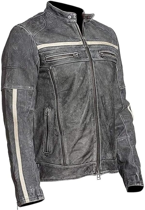 Men’s Vintage Biker Distressed Buttoned Collar Style Leather Jacket - Image 3