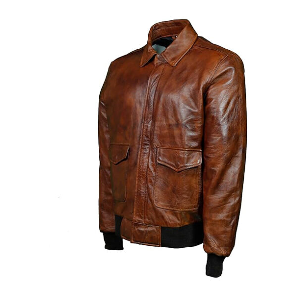 Men's A2 Aviator WWII Pilot Leather Jacket , Air Force Cockpit Brown Bomber Jacket. - Image 5